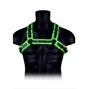 🦋B2G1🦋OUCH Glow In The Dark NEON GREEN Bonded Leather Buckle Bulldog Harness S/M